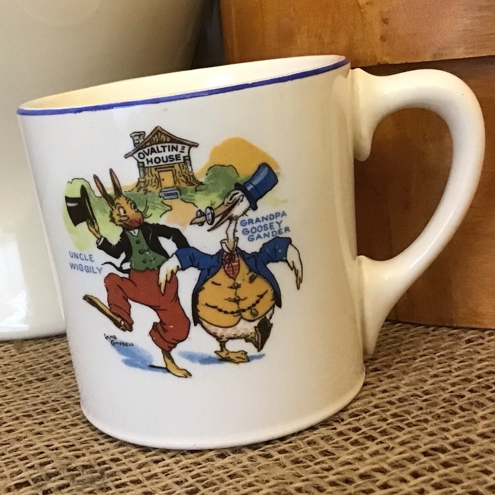 Vintage Uncle Wiggily Ovaltine cup.  Marked copyright 1924 Fred A. Wish Inc.